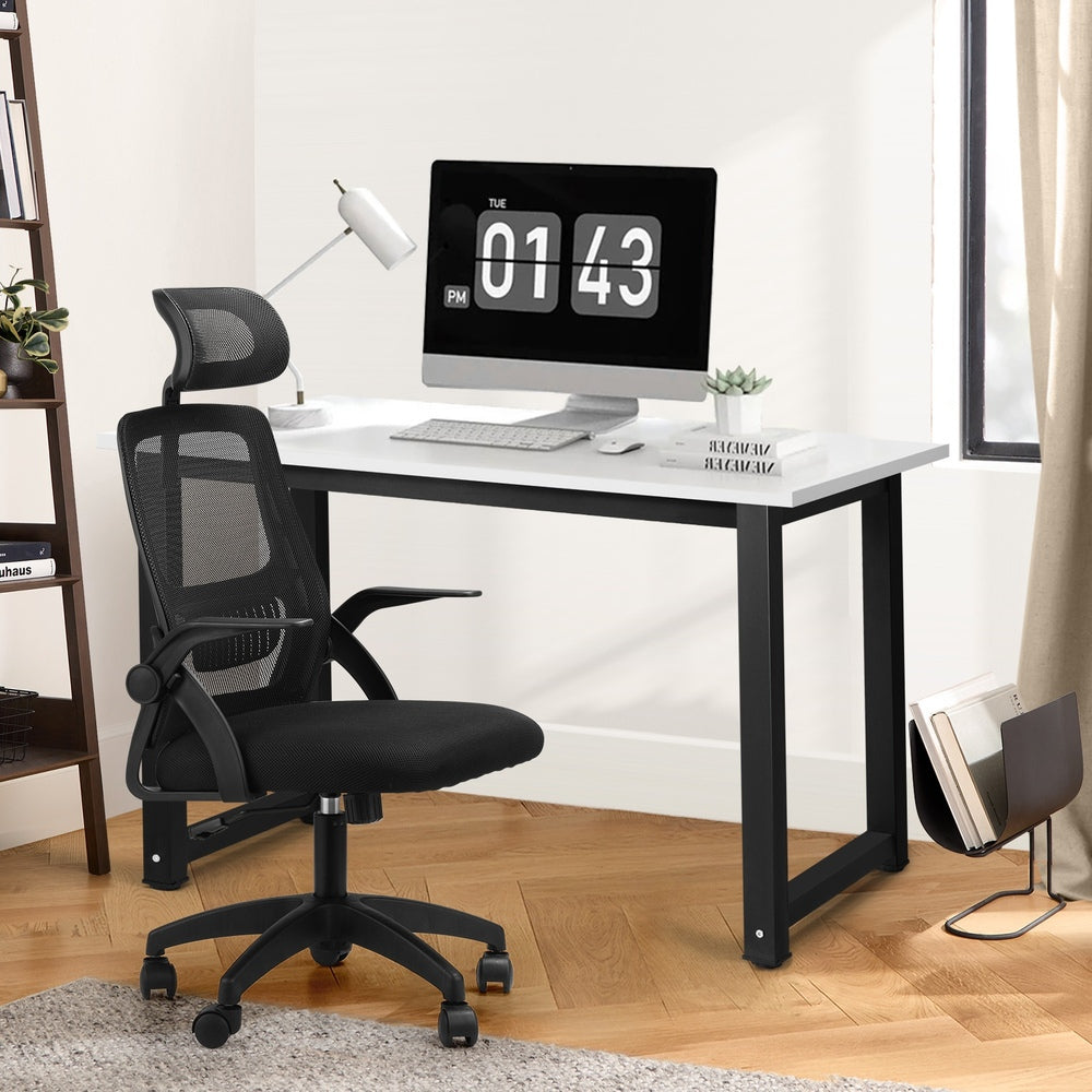Oikiture Home Office Set Computer Desk and Mesh Office Chair BK&WH