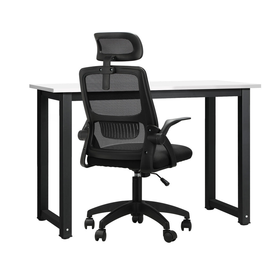 Oikiture Home Office Set Computer Desk and Mesh Office Chair BK&WH