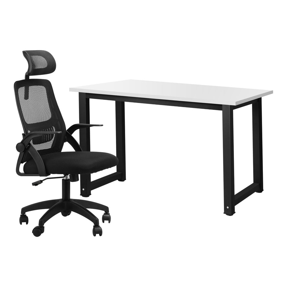 Oikiture Home Office Set Computer Desk and Mesh Office Chair BK&WH