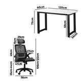 Oikiture Home Office Set Computer Desk and Mesh Office Chair BK&WH - Front View