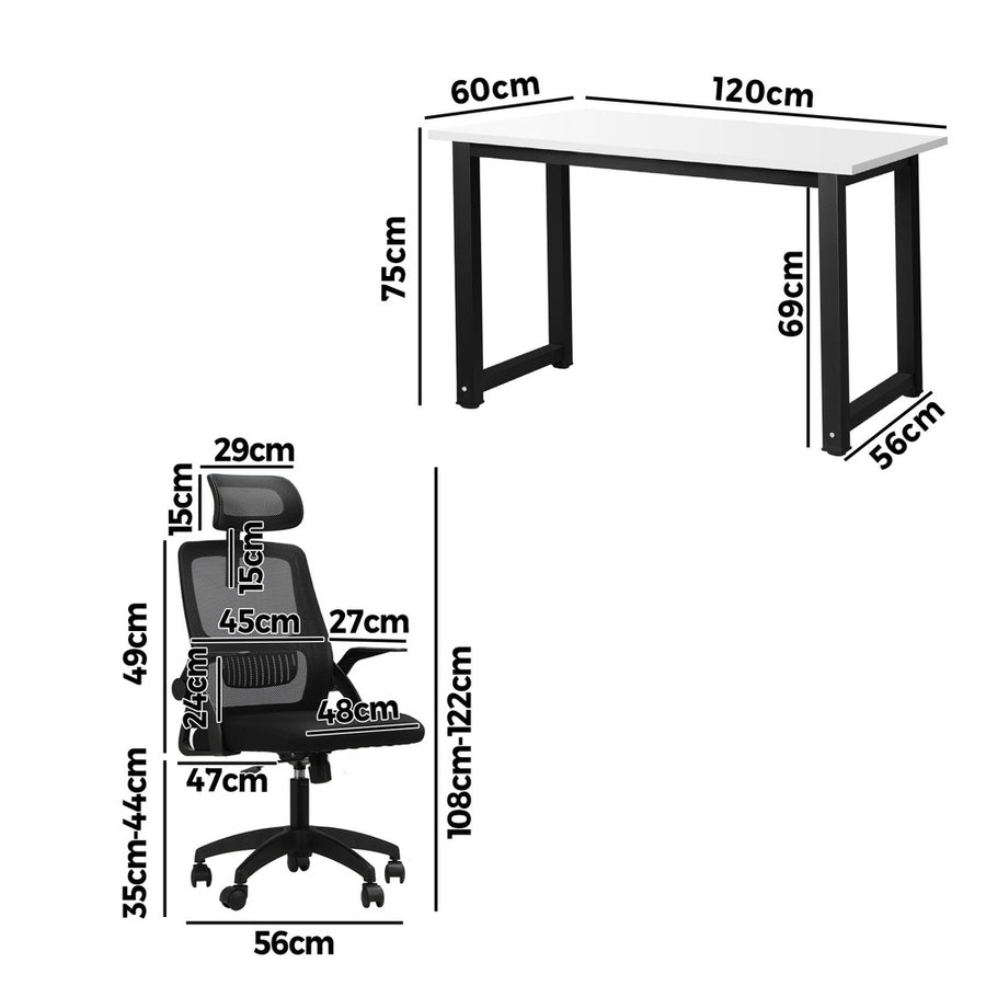 Oikiture Home Office Set Computer Desk and Mesh Office Chair BK&WH, image 2