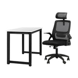 Oikiture Home Office Set Computer Desk and Mesh Office Chair BK&WH