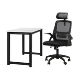 Oikiture Home Office Set Computer Desk and Mesh Office Chair BK&WH - Low Angle