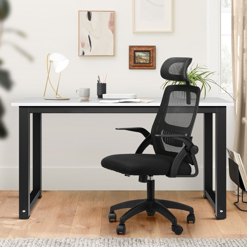 Oikiture Home Office Set Computer Desk and Mesh Office Chair BK&WH