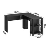Oikiture L-shape Computer Desk with Storage Shelves Black - Rear View
