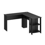Oikiture L-shape Computer Desk with Storage Shelves Black - Top-Down View