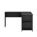 Oikiture L-shape Computer Desk with Storage Shelves Black - Close-Up Angle