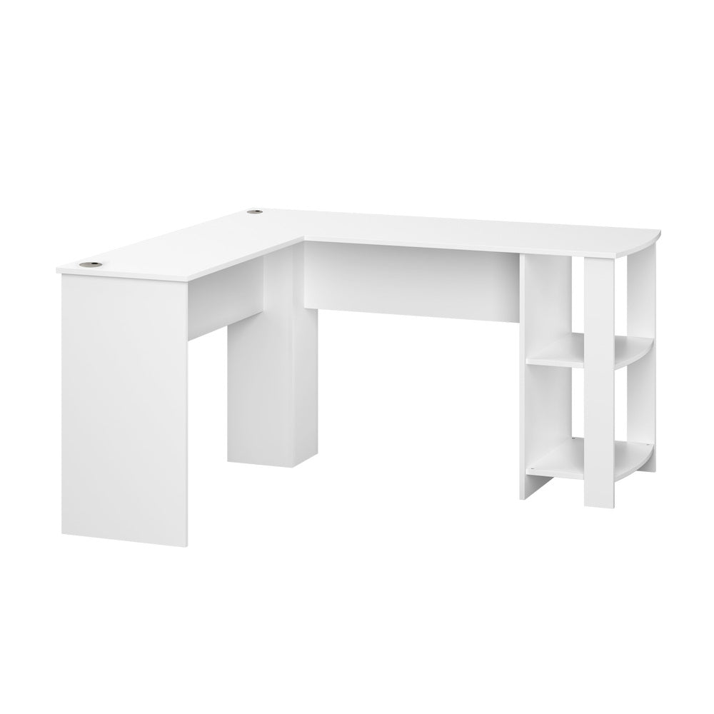 Oikiture L-shape Computer Desk with Storage Shelves White