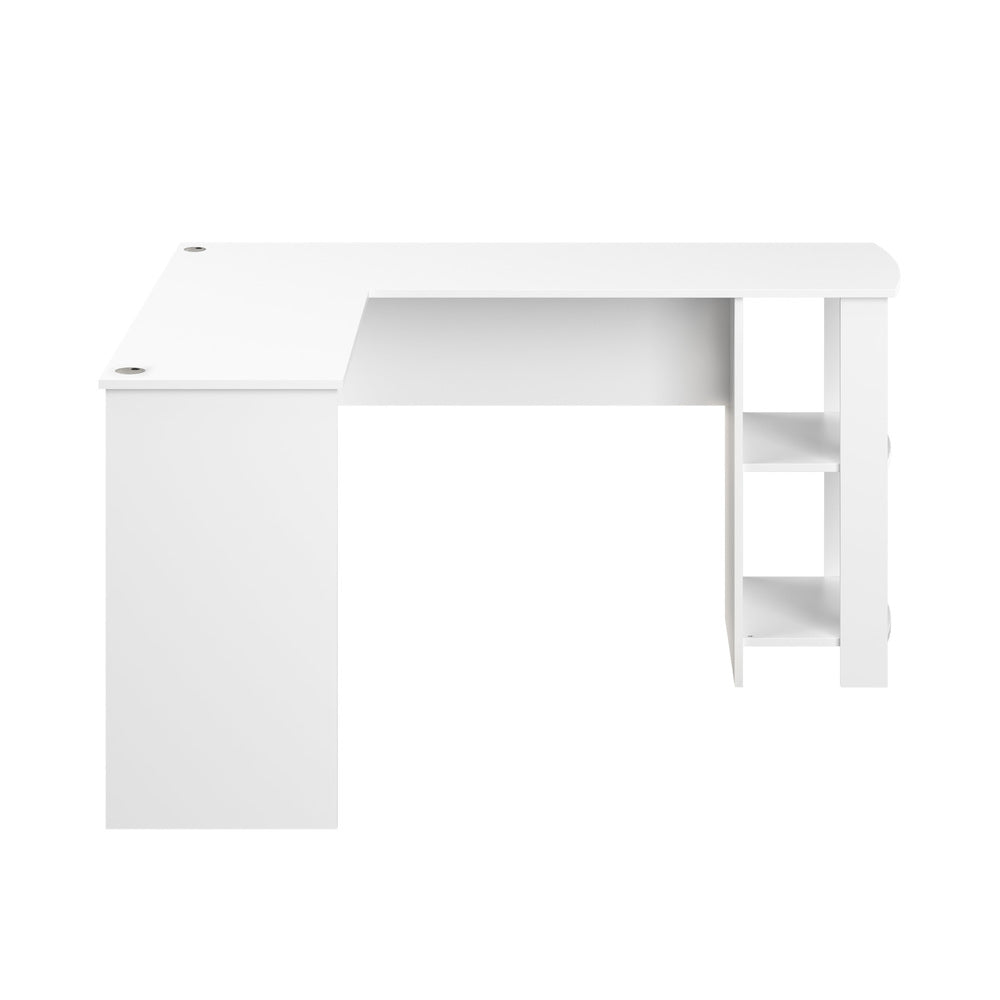 Oikiture L-shape Computer Desk with Storage Shelves White