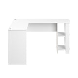 Oikiture L-shape Computer Desk with Storage Shelves White - Close-Up Angle
