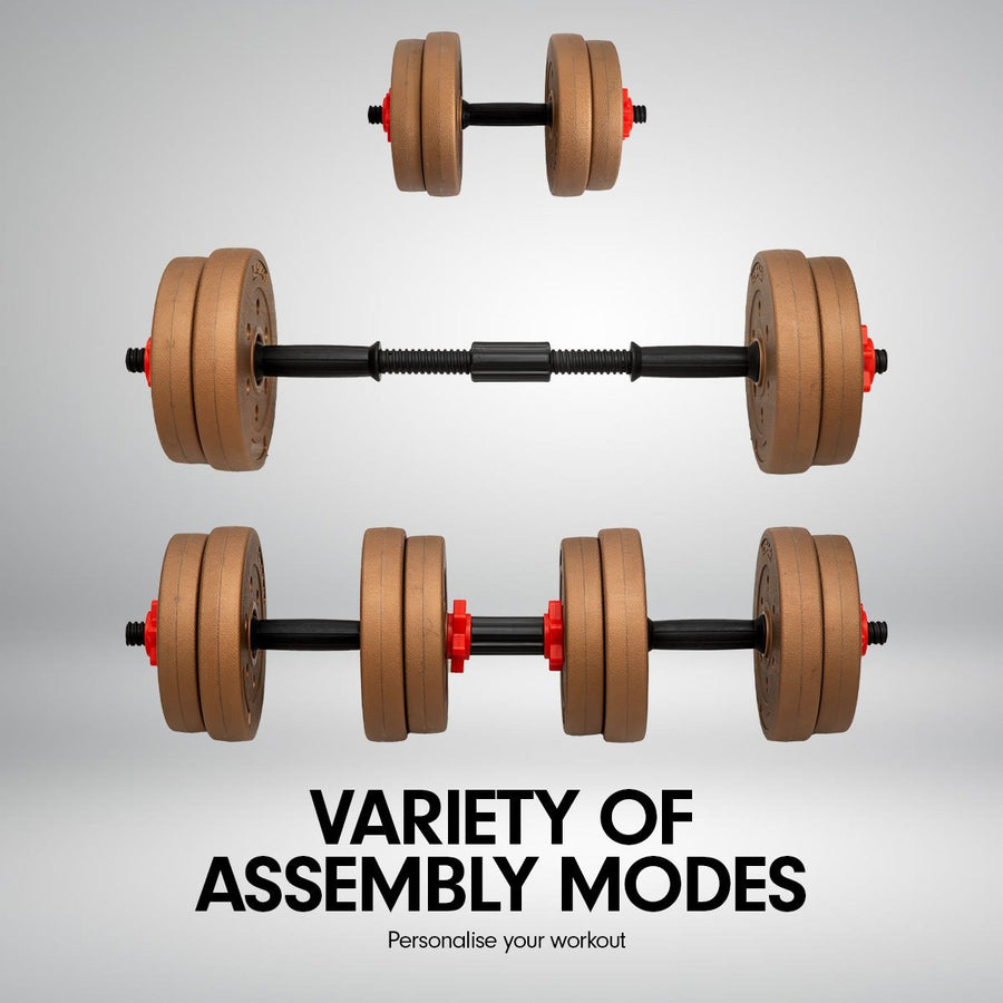 Powertrain 20kg Home Gym Adjustable Dumbbell and Barbell Weights Set - Gold