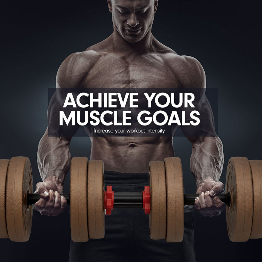Powertrain 20kg Home Gym Adjustable Dumbbell and Barbell Weights Set - Gold