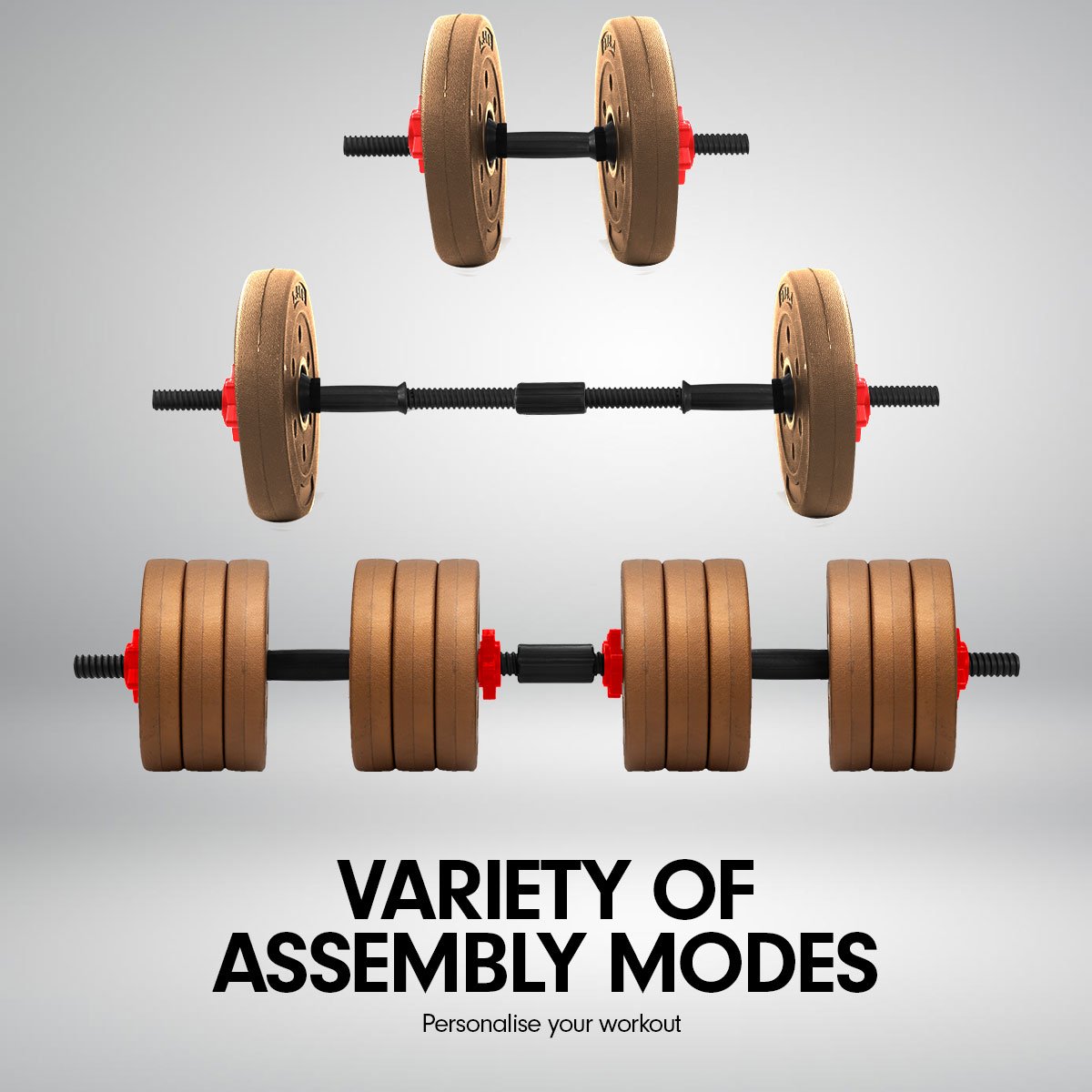 Powertrain Adjustable 32kg Home Gym Dumbbell Barbell Weights Gold