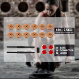 Powertrain Adjustable 32kg Home Gym Dumbbell Barbell Weights Gold