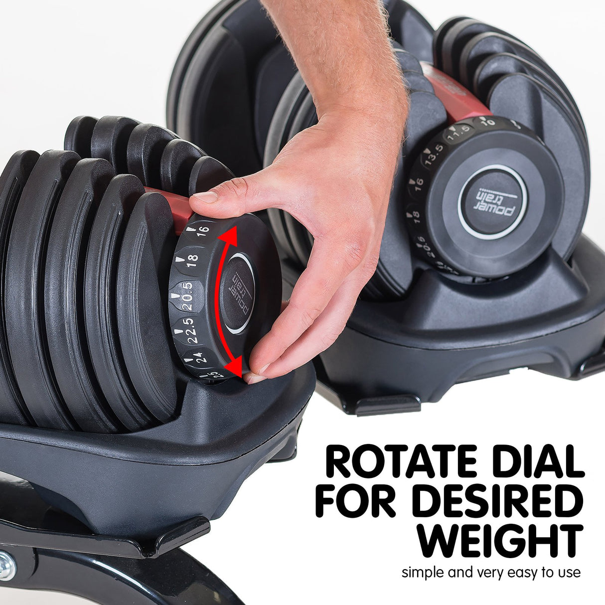 Powertrain 2x 24kg Adjustable Dumbbells Set Home Gym Exercise Free Weights - Red
