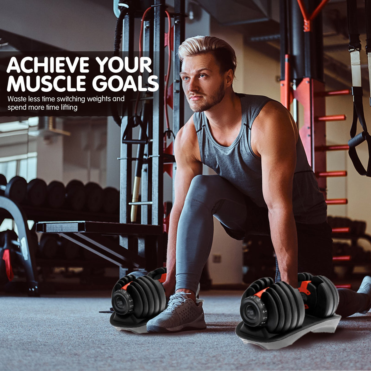 Powertrain 2x 24kg Adjustable Dumbbells Set Home Gym Exercise Free Weights - Red