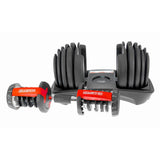 Powertrain 2x 24kg Adjustable Dumbbells Set Home Gym Exercise Free Weights - Red