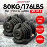 Powertrain 2x 40kg Adjustable Dumbbell Home Gym Exercise Equipment Free Weights