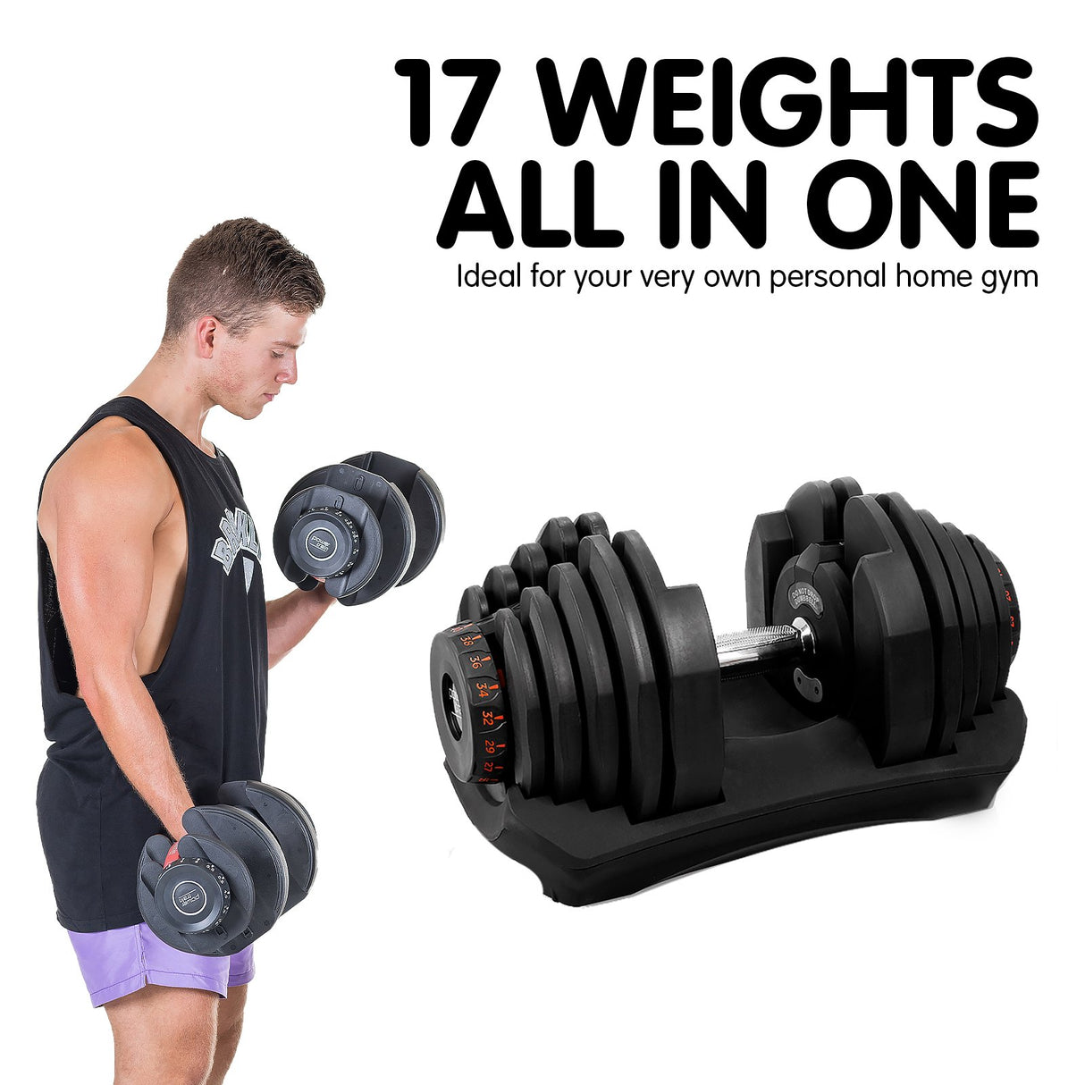 Powertrain 40kg Adjustable Dumbbell Home Gym Exercise Equipment Free Weights