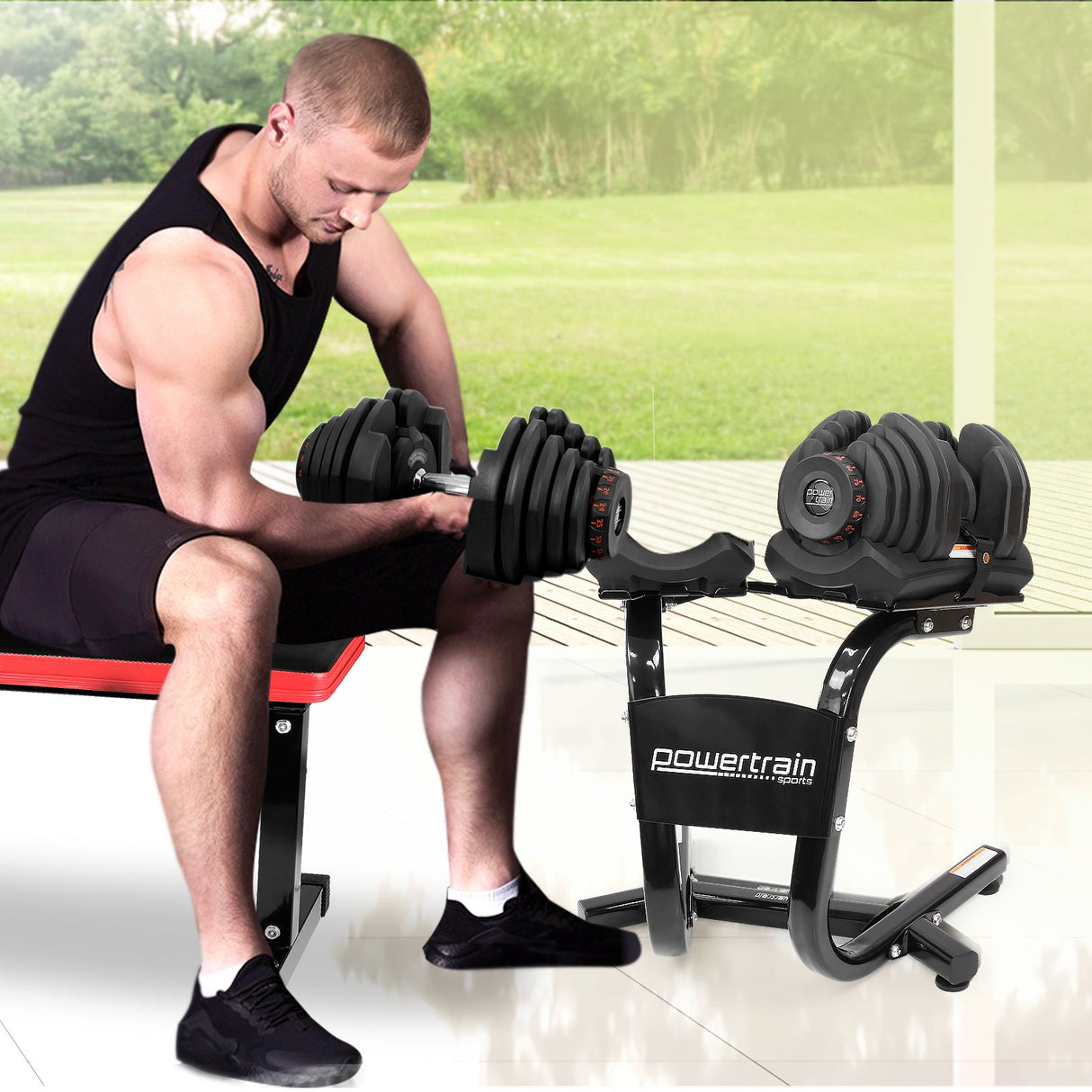 Powertrain 80kg Adjustable Dumbbell Set W Stand Home Gym Exercise Free Weights