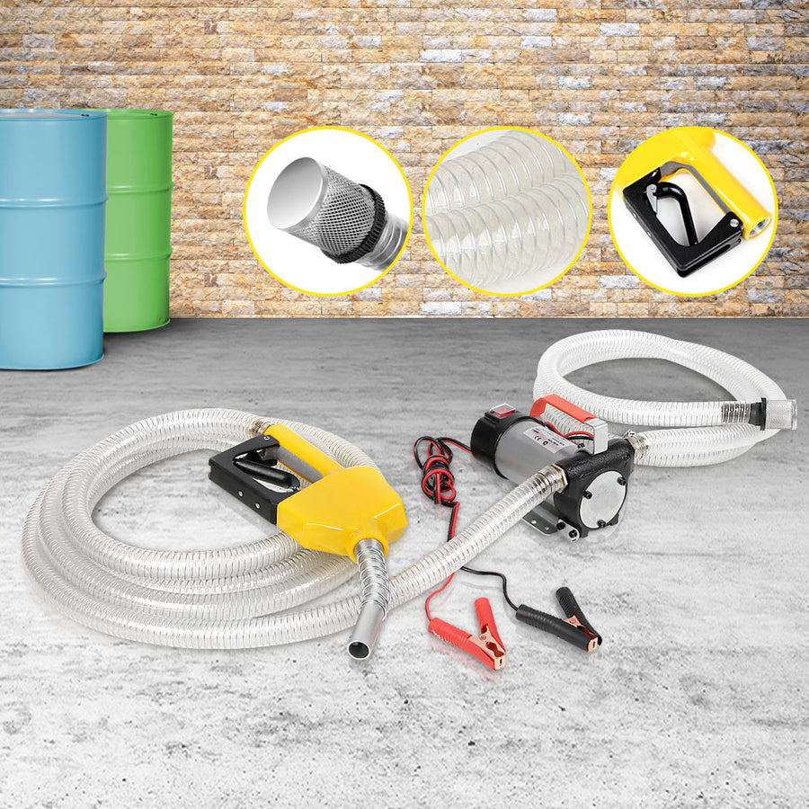 Giantz 12V diesel transfer pump with clear hoses, trigger nozzle and alligator clips, image 9