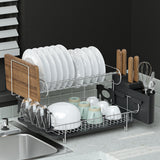 Cefito Dish Rack Drying Drainer Cup Holder Cutlery Tray Kitchen Organiser 2-Tier - Low Angle