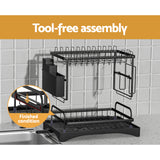 Cefito Dish Rack Expandable Drying Drainer Cutlery Holder Tray Kitchen 2 Tiers - 45-Degree Angle