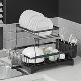 Cefito Dish Rack Expandable Drying Drainer Cutlery Holder Tray Kitchen 2 Tiers - Close-Up Angle
