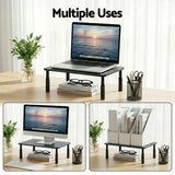 Artiss Monitor Stand Adjustable Riser For Computer Monitor And Laptop 3 Height Desk Organizer Black - Rear View