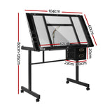 Artiss Drawing Desk Drafting Table Black - Front View