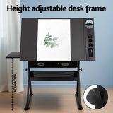 Artiss Drawing Desk Stool Set Drafting Table Adjustable Angle Tilt Drawers Black - Top-Down View
