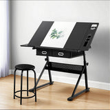 Artiss Drawing Desk Stool Set Drafting Table Adjustable Angle Tilt Drawers Black - Close-Up Angle