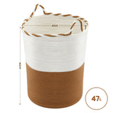 Artiss Woven Laundry Basket with handles Foldable White & Brown - Front View