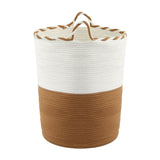 Artiss Woven Laundry Basket with handles Foldable White & Brown - Side View