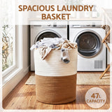 Artiss Woven Laundry Basket with handles Foldable White & Brown - Top-Down View
