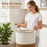 Artiss Woven Laundry Basket with handles Foldable White & Brown - 45-Degree Angle