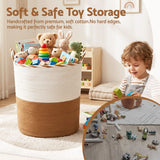 Artiss Woven Laundry Basket with handles Foldable White & Brown - Rear View