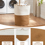 Artiss Woven Laundry Basket with handles Foldable White & Brown - Close-Up Angle