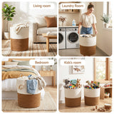 Artiss Woven Laundry Basket with handles Foldable White & Brown - Low Angle