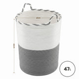 Artiss Woven Laundry Basket with handles Foldable White & Grey - Front View