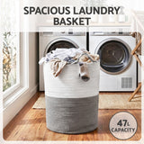 Artiss Woven Laundry Basket with handles Foldable White & Grey - Top-Down View