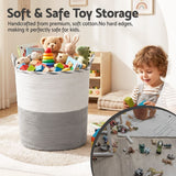 Artiss Woven Laundry Basket with handles Foldable White & Grey - Rear View
