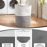 Artiss Woven Laundry Basket with handles Foldable White & Grey - Close-Up Angle