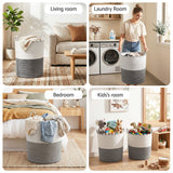 Artiss Woven Laundry Basket with handles Foldable White & Grey - Low Angle
