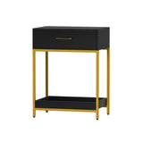 Artiss Bedside Table Drawers Side Table Shelf Storage Nightstand Black MASON - Close-Up Angle