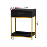 Artiss Bedside Table Drawers Side Table Shelf Storage Nightstand Black MASON - Front View