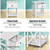 Artiss 2 X Bedside Table 1 Drawer with Shelf - EMMA White - Top-Down View
