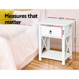 Artiss 2 X Bedside Table 1 Drawer with Shelf - EMMA White - Front View