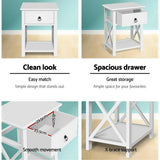 Artiss 2 X Bedside Table 1 Drawer with Shelf - EMMA White - Top-Down View