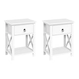 Artiss 2 X Bedside Table 1 Drawer with Shelf - EMMA White - Close-Up Angle